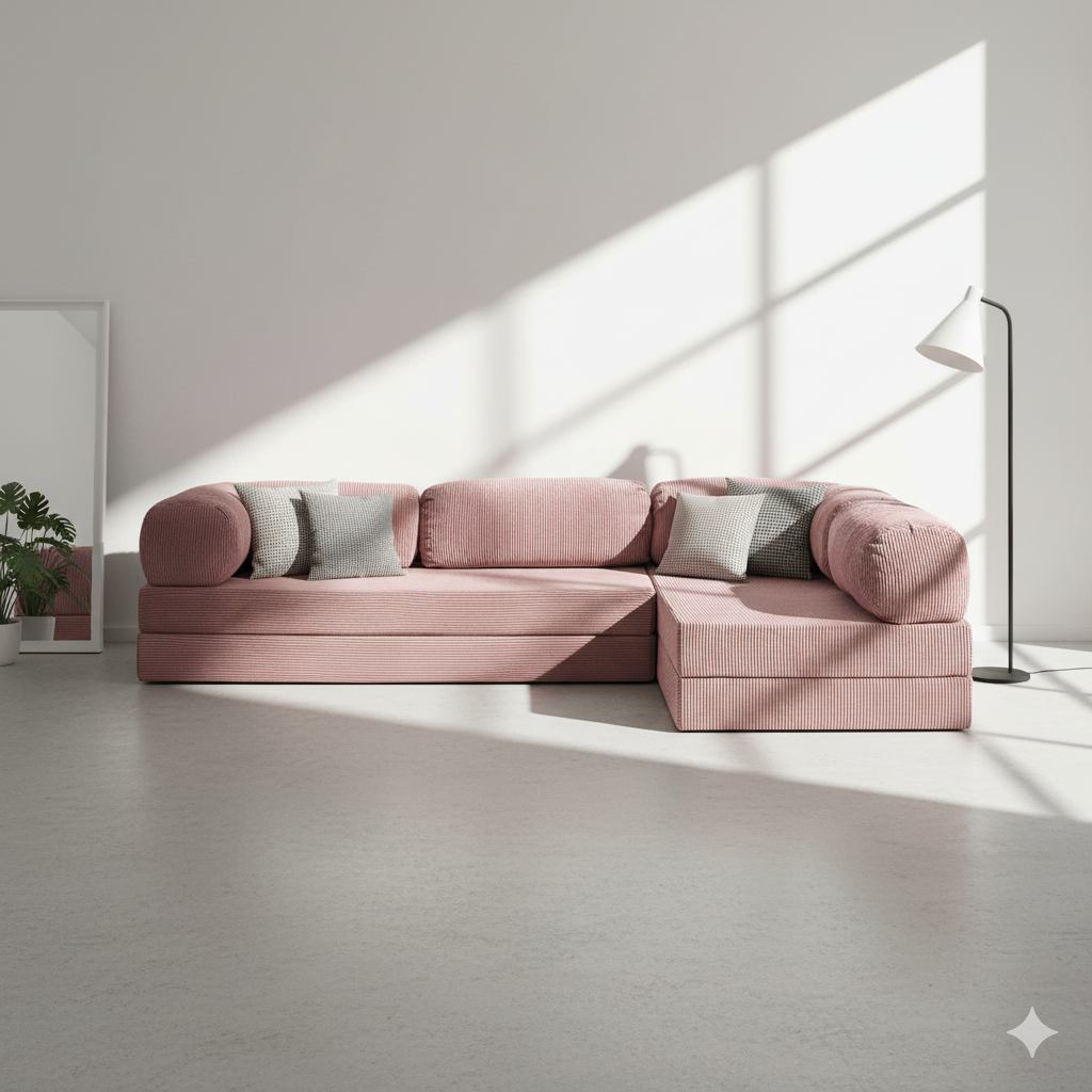 Divano Angolare Aperto - Rosa Cipria